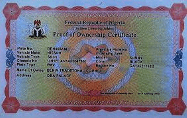 Proof of ownership certificate in Nigeria