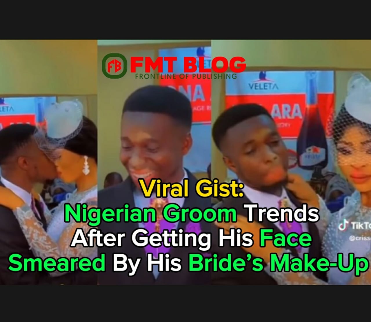 Nigerian Groom Trends After Getting His Face Smeared By His Bride's Make-Up