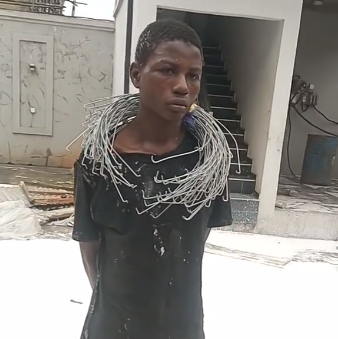 Young Boy Nabbed After Throwing Away Paints Worth N1.5Million Just To Sell Rubbers At N1K Each (VIDEO)
