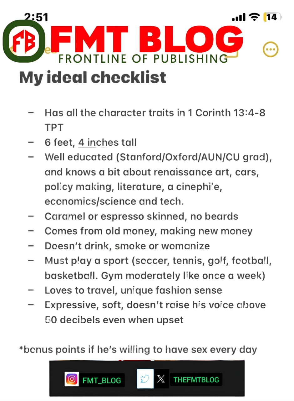 Nigerian Lady Shares Her Wish List For A Husband