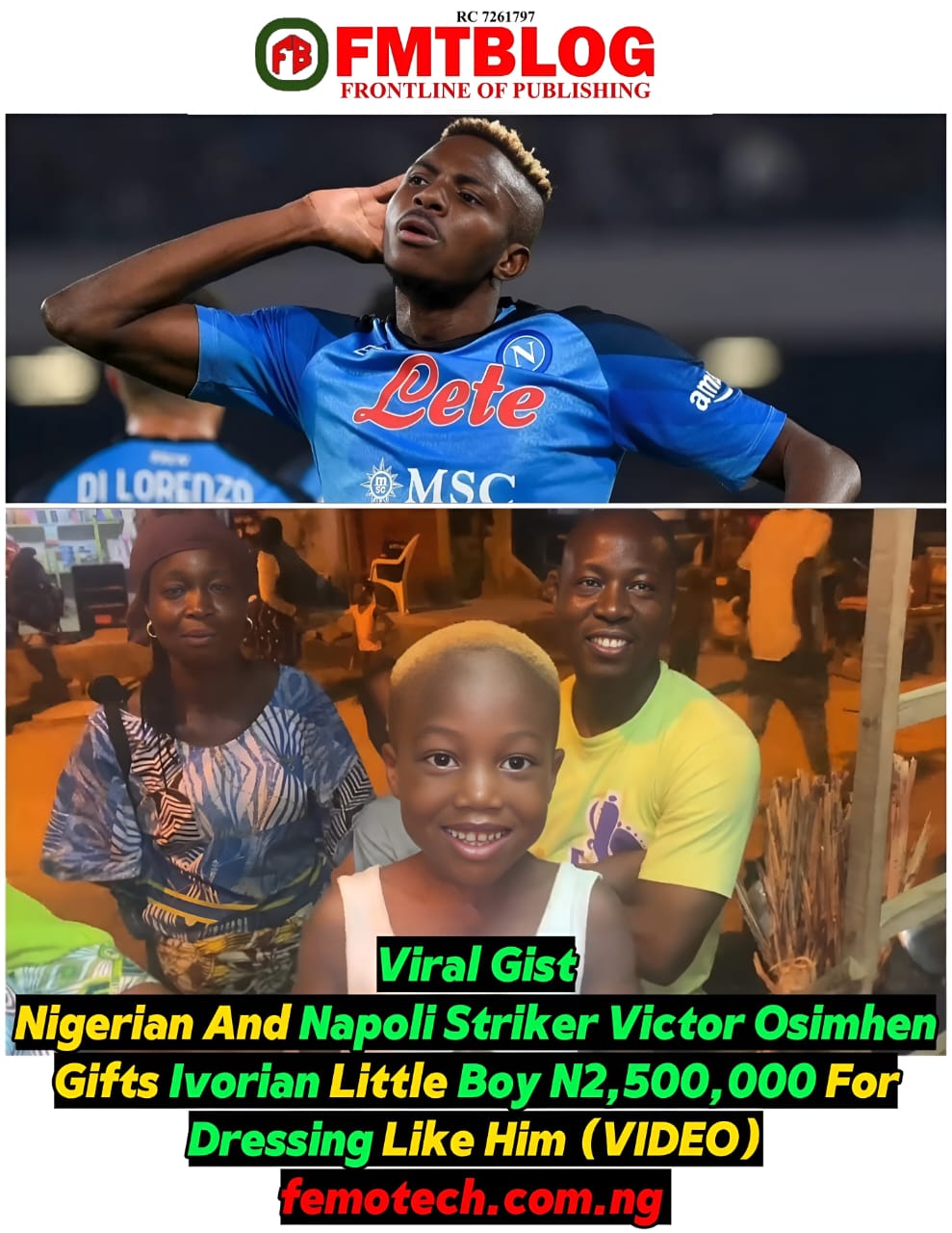 Victor Osimhen Gifts Ivorian Little Boy N2,500,000