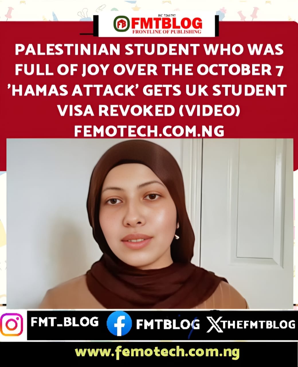 Palestinian Student Who Was Full Of Joy Over October 7 Hamas Attack