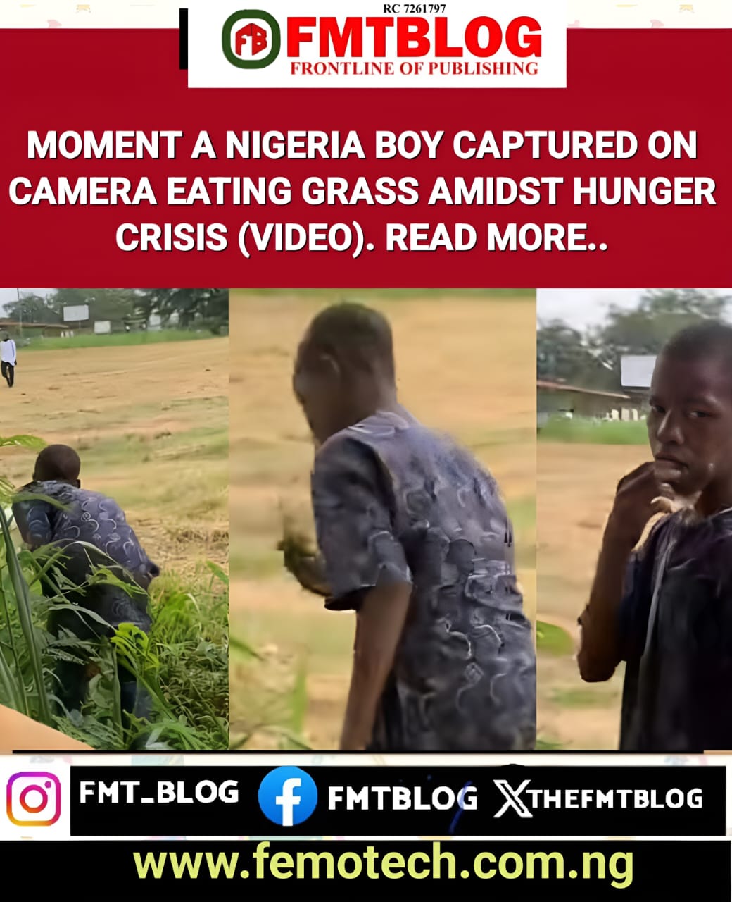 Moment A Nigerian Boy Captured On Camera Eating Grass Amidst Hunger Crisis