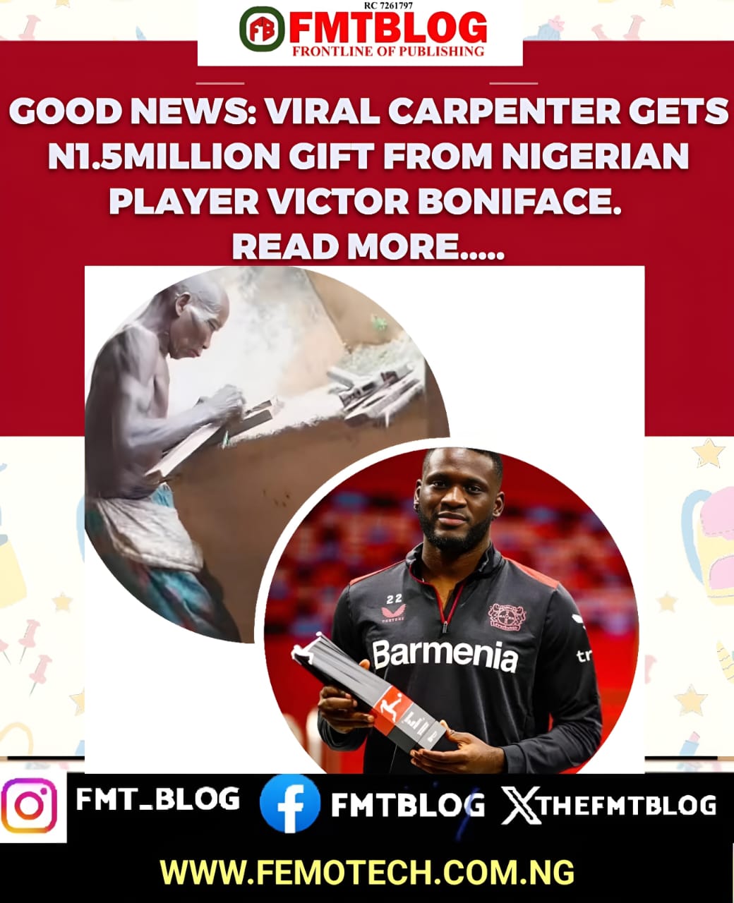 Viral Carpenter Gets N1.5 Million Gift from Nigerian Player Victor Boniface
